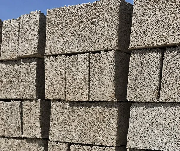 A stack of hollow cement blocks